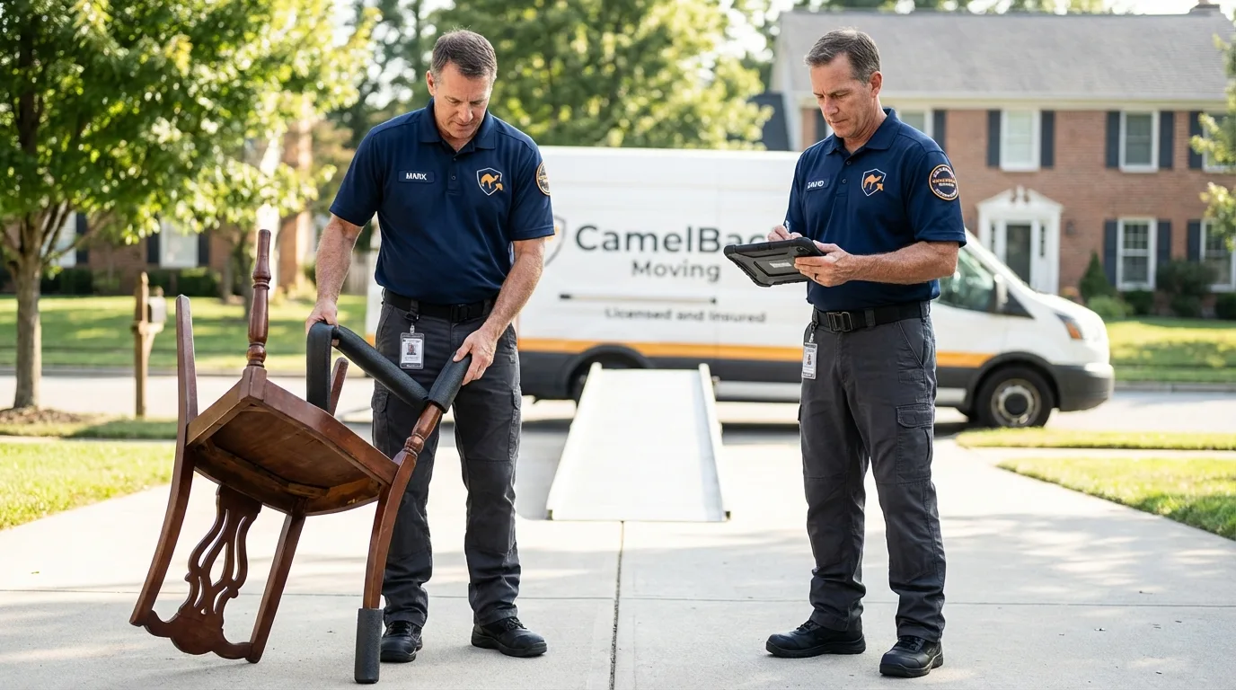 Movers inspecting furniture for damage prevention before loading in Mount Washington, KY
