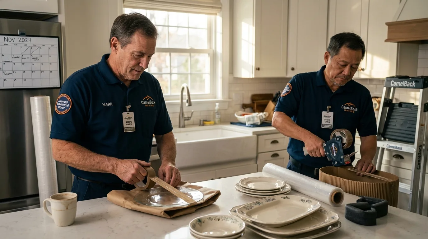 Professional crew packing kitchen dishware in Mount Washington, KY