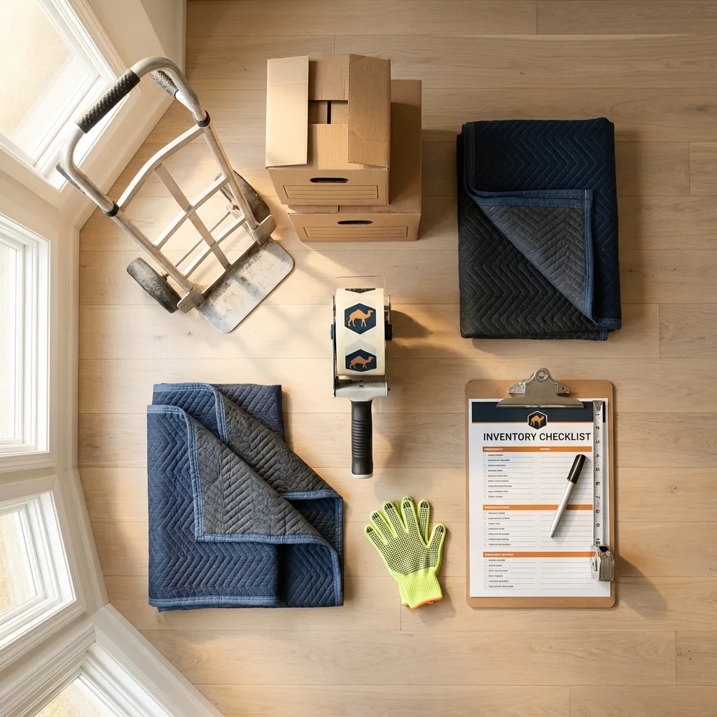 Professional moving supplies and packing materials layout for Mount Washington residential relocations
